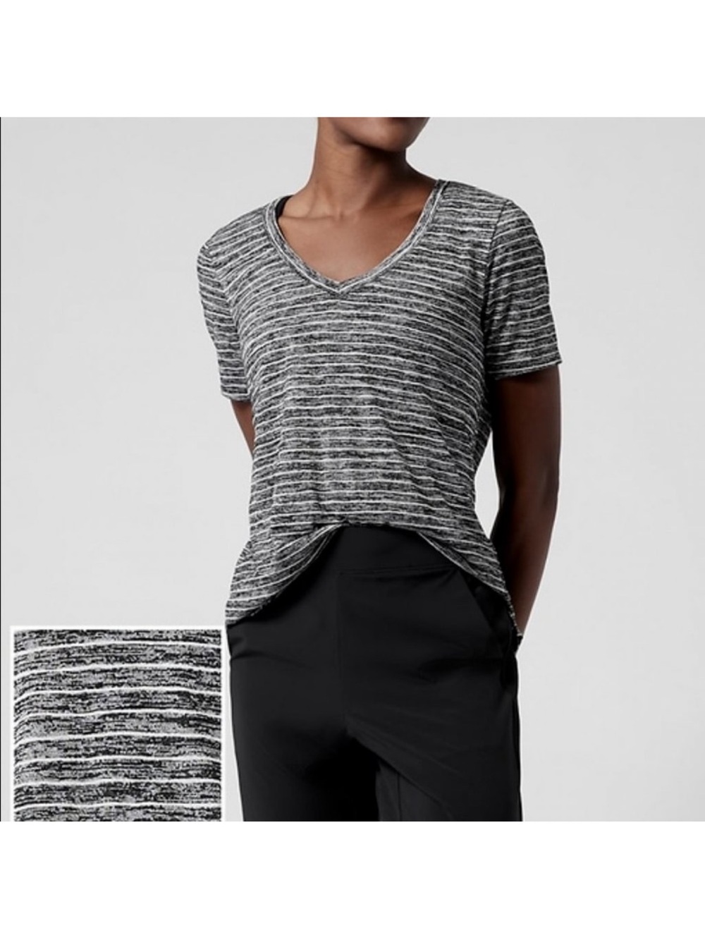 Athleta Breezy Striped Scoop V-neck Athletic Tee Shirt Active Size 3X